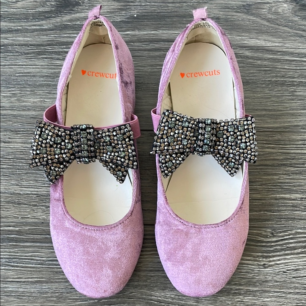 Crewcuts Pink Velvet Flats with Rhinestone Bow